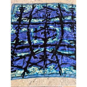 Jeanne Lanvin Costello Silk Square Scarf Royal Purple, Blue & Black Abstract JL